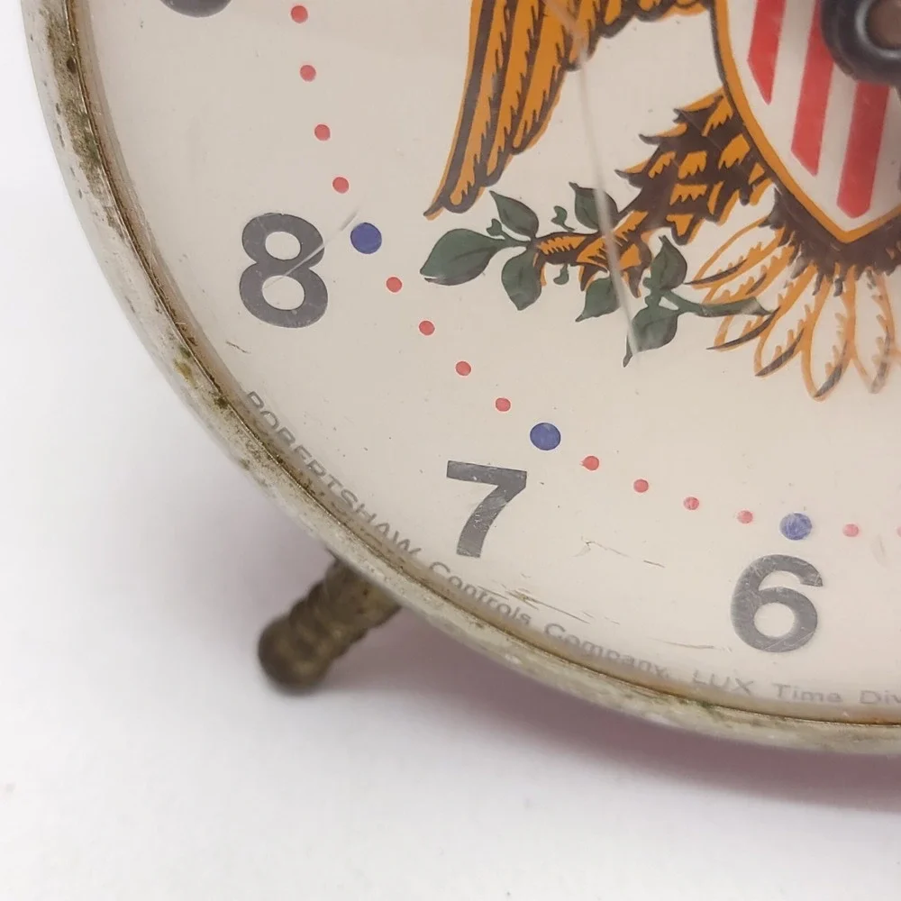 Robert Shawn Lux ALARM Clock American Eagle Americana 2 Bell Red NOT WORKING